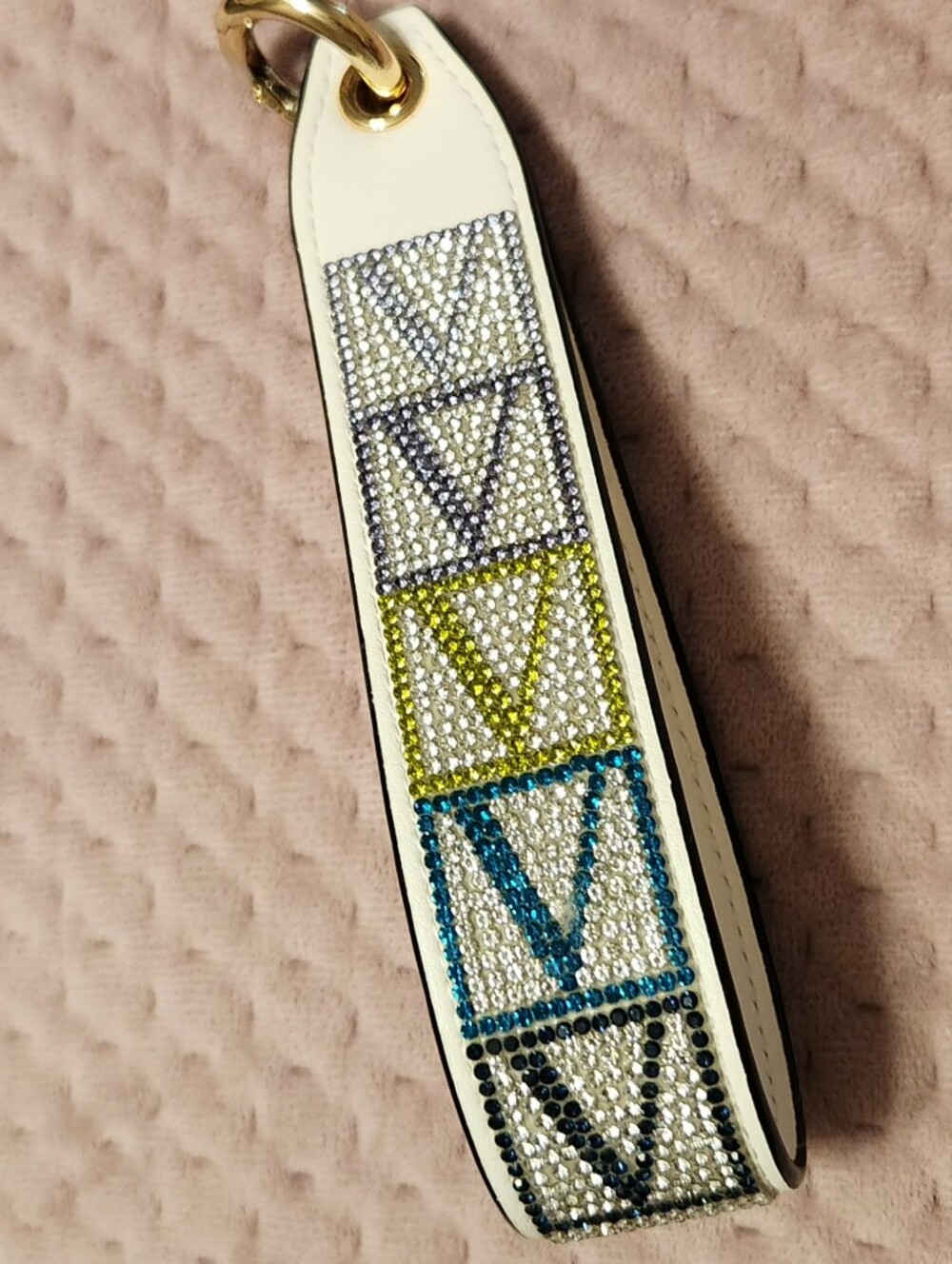 Victorias Secret White  Crystal-Embellished Logo Wrist Strap Keychain